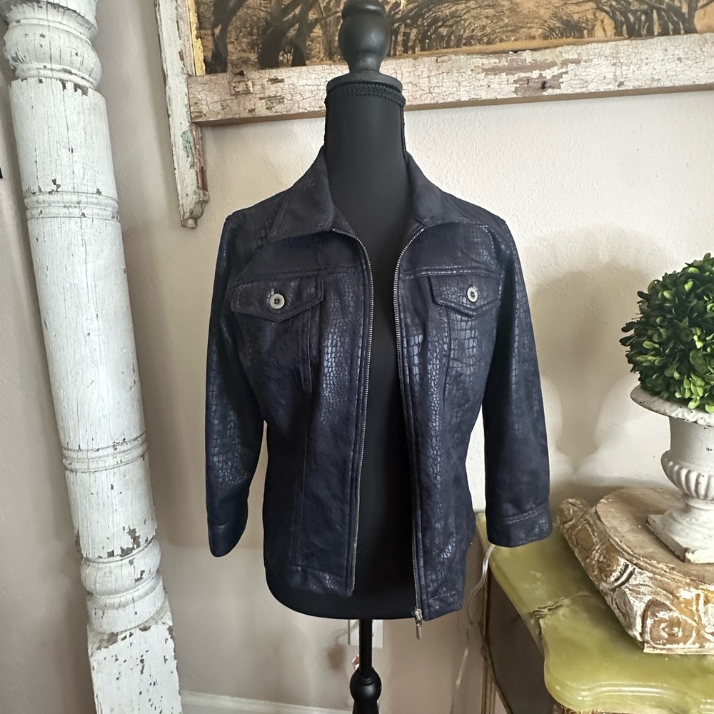 Ruby Rd Blue Leather Jacket Classic Elegance - image 1